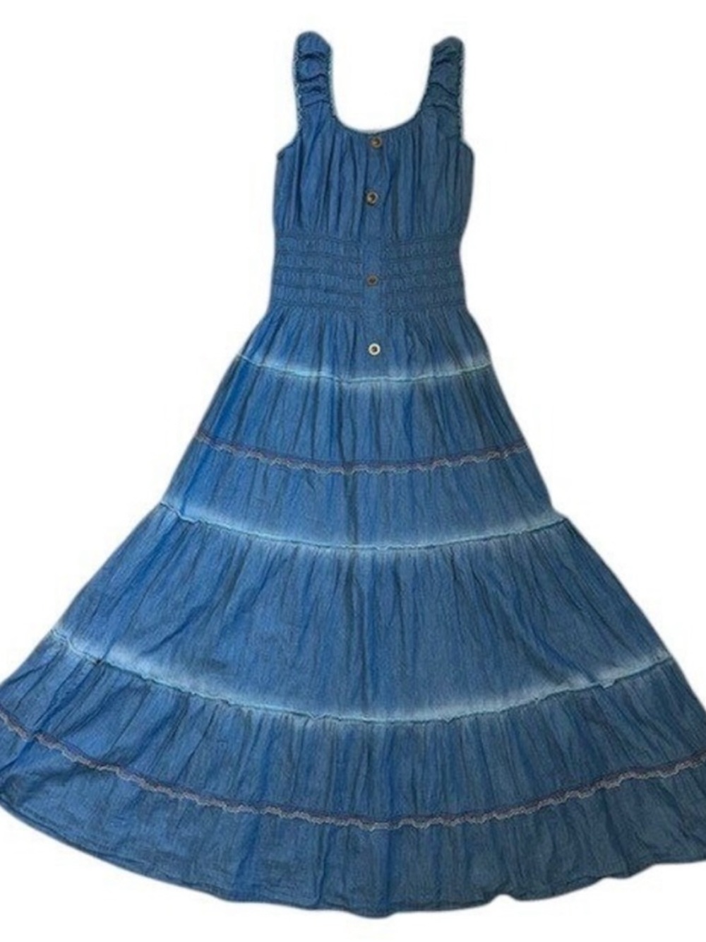 Anthropologie Lapis Tiered Denim Maxi Dress Large - Picture 14 of 14